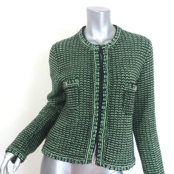 Chanel Cashmere Tweed Cardigan Jacket Sage Green Size 44 - Picture 1 of 11